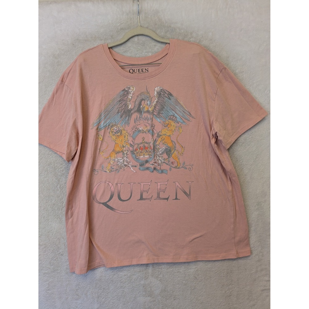 Queen Graphic T-Shirt Women's XL Pink Crest Logo Official Merch Band Tee